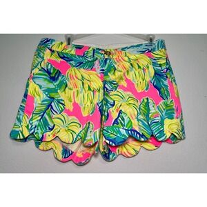 Lilly Pulitzer Shorts Scalloped Hem Banana Leaf Print Pink Blue Yellow Size 6